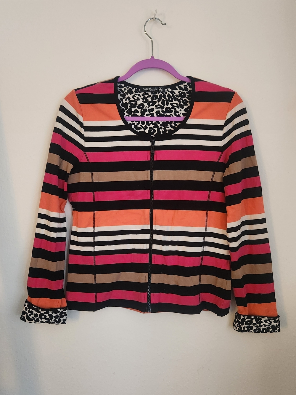 Pink & Orange Striped Zip-Front Women's Top
